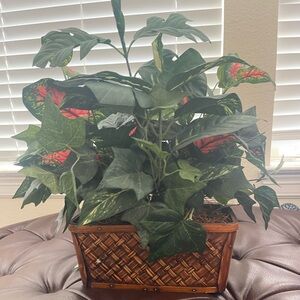Vibrant Mixed Greenery Artificial Potted Plant in Decorative Woven Basket